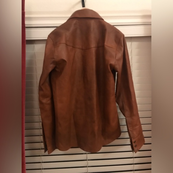 Mens Brown Leather Western Style Shacket (Shirt/Jacket) - Picture 6 of 8